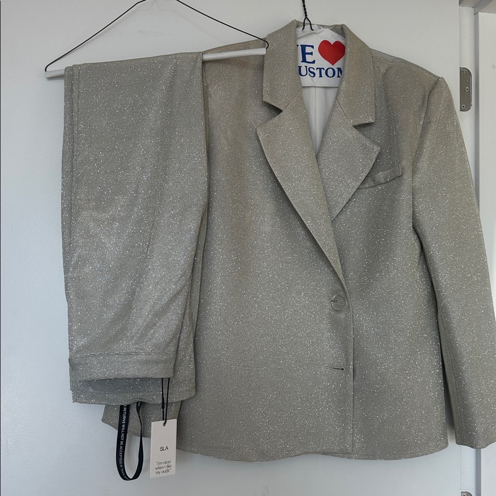 SLA the Label Astrid Glitter Blazer & Trousers Sparkle Oversized Pantsuits - Picture 11 of 12
